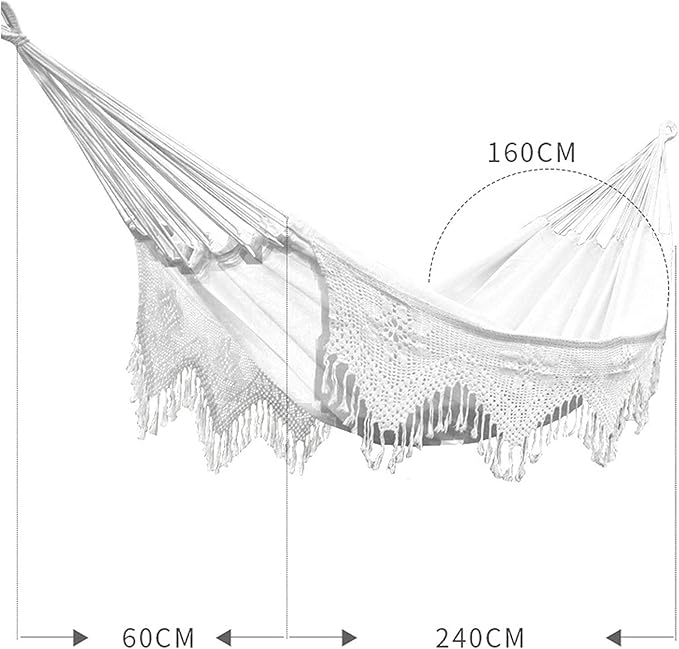 RUVOO Hammock Camping Hammock Swinging Hammock Fringed White Canvas Fabric Portable Hammock for Camping Outdoors Or Gardens and Travel Hammocks for Outside