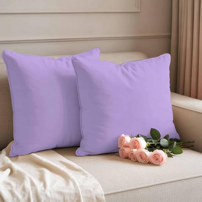 Minimalist Solid Color Outdoor Waterproof Throw Pillow Covers Set of 2, 26"x26", Pure Lavender Purple Simple Decorative Pillow Covers Outside Cushion Case for Patio Porch Garden