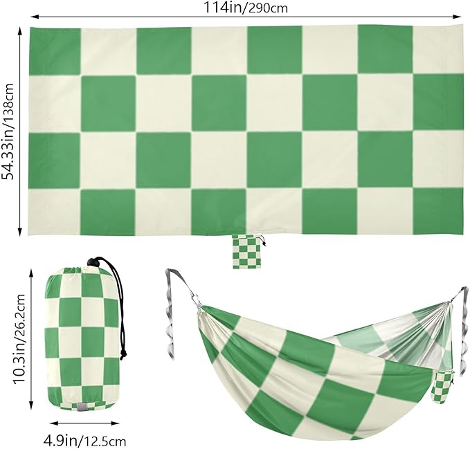 Green Beige Checker Plaid 330lb Capacity Outdoor Hammock with Hanging Rope Indoor Hammock for Camping & Hiking Essential amacas para patios con Base de adultos