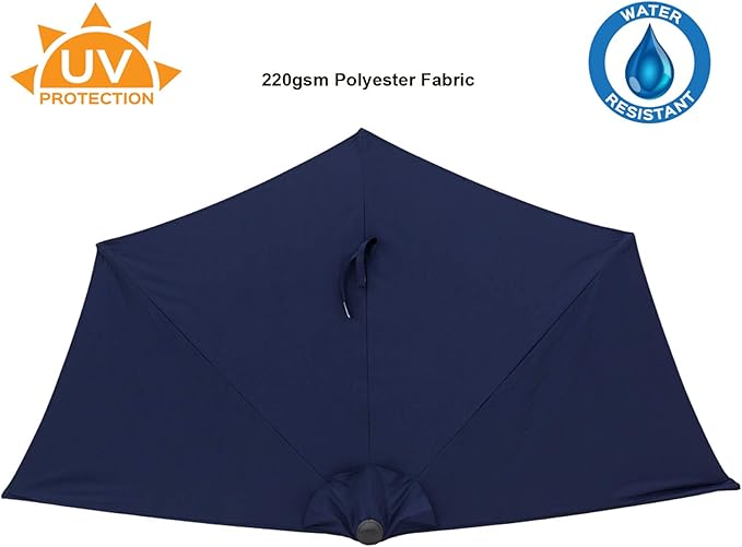 C-Hopetree 9 ft Half Round Outdoor Patio Market Wall Umbrella with Tilt, Navy Blue