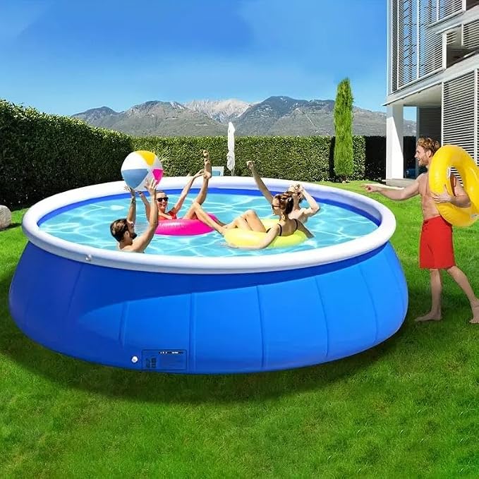 12FT Inflatable Swimming Pool, PVC Above Ground Family Pool, Blue | Durable PVC Material for Backyard Fun, Easy Setup, Large 1800-Gallon Capacity Pool
