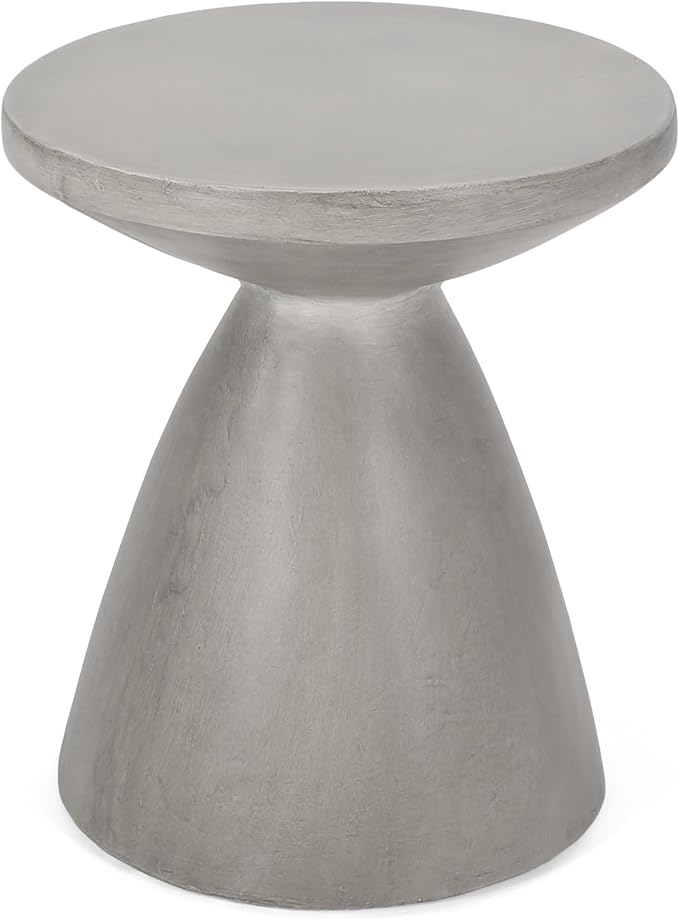 Outdoor Side Table 18" Hourglass Shape Lightweight Concrete-Look Outdoor Indoor Accent Table Decorative Garden Stools, for Patio Porch Living Room, Grey