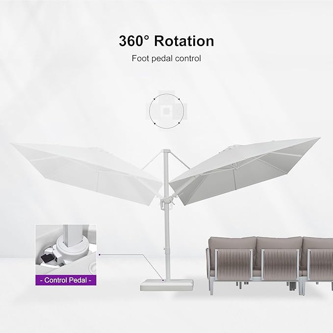 PURPLE LEAF 8' X 11.5' Right-left Tilt Patio Umbrella Swivel White Cantilever Umbrella with Tilt Aluminum Outdoor Umbrella with 360° Rotation for Deck Pool Garden, White
