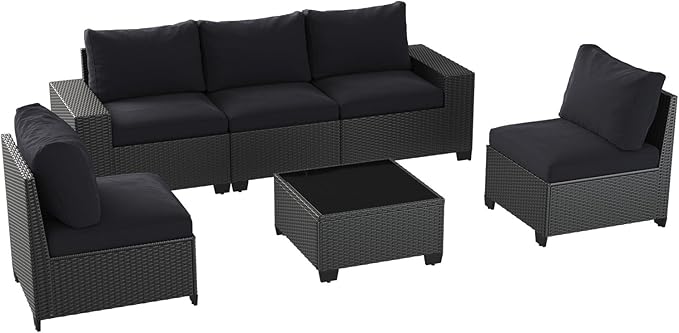 Aoxun Patio Furniture Set, 6 Pcs Outdoor Patio Furniture Sets with 4in Thicken Cushion, Widen Armrests Wicker Outdoor Sectional for Backyard (Waterproof Cover Include)