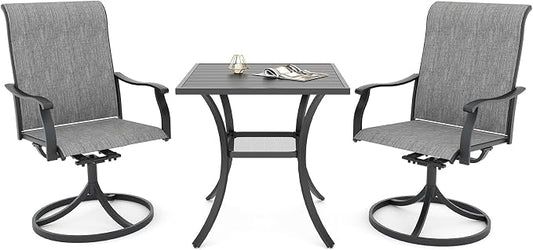 Anmutig 2 Piece Grey Textilene Patio Swivel Rocker Chairs with 27.5" Square Table Small Outdoor Set - Style1