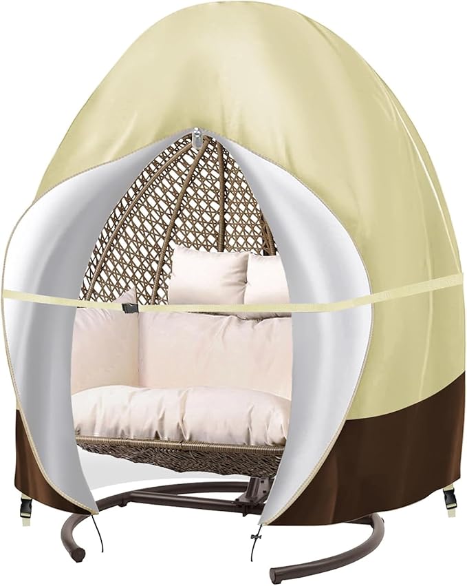 Patio Egg Chair Covers with Zipper, 91x80 Inches, Extra Large Double Egg Chairr Cover for Outdoor Furniture, Heavy Duty Swing Hanging Eggs Chair Cover Waterproof, Anti-UV, Dust-proof Beige