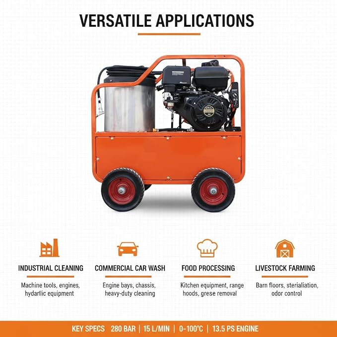 Hot Water Pressure Washer 4000PSI 4GPM,420cc 13.5HP Gas Engine with AR Pump, Commercial Heavy-Duty Power Washer for Trucks, Machinery, Concrete, Industrial Grease (Orange)