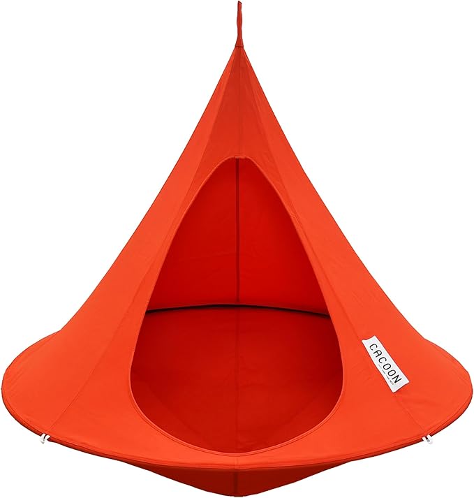 Single Cacoon Hanging Chair – Cozy Indoor/Outdoor Hammock with Polyester Canvas, 440 lb Capacity, Includes 18ft Rope & Carabiner (Bonfire Red)