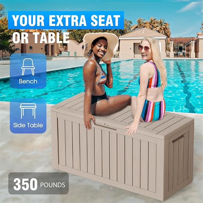 PatioZen 80 Gallon Resin Deck Box Outdoor Storage Box with Lockable Lid, Waterproof for Patio Cushions, Gardening Tools & Exercise Equipment