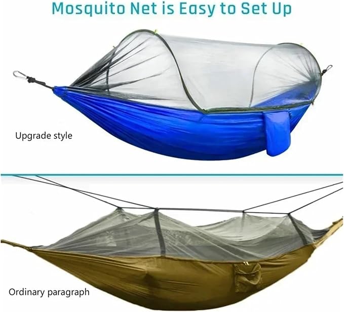 Hammock Camping Hammock with Mosquito Net Pop-Up Light Portable Outdoor Parachute Hammocks Swing Sleeping Hammock Camping Stuff Quick-Opening(Army Green-6 Rings)