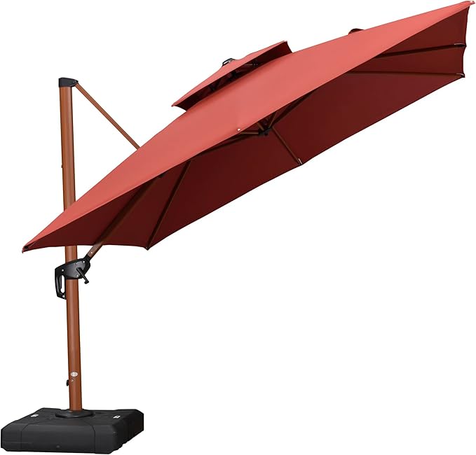 PURPLE LEAF 10ft Patio Umbrella Outdoor Square Umbrellas Large Cantilever Umbrella Windproof Offset Umbrellas Heavy Duty Sun Umbrella for Garden Deck Pool Patio, Brick Red