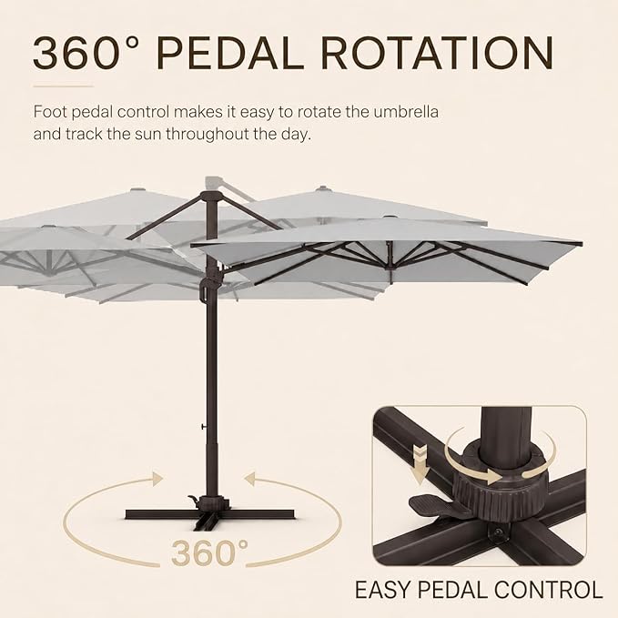 Kingdura 10' X 10' Cantilever Patio Umbrella with Base Included, Large Square Aluminum Outdoor Offset Umbrella with 360-degree Rotation, 4 Position Tilt, UV Protection for Pool Deck Garden Patio (Light grey)