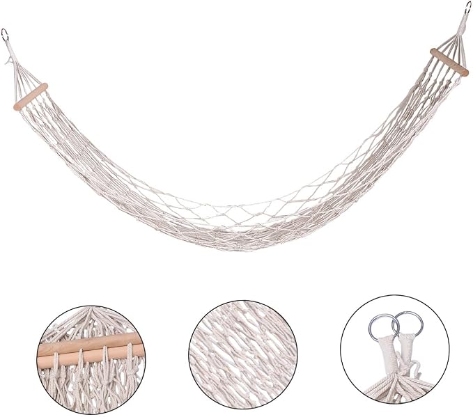 1pc Cotton Rope Hammock Wooden Stick Outdoor Swing Chair for Relaxation and Leisure Supports up to Easy to Assemble and Detachable for Washing