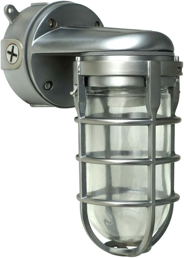 Woods L1707SVBS Traditional 150W Incandescent Weather Industrial Light; Wall Mount; Brushed Steel