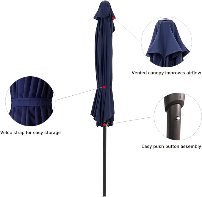 C-Hopetree 9 ft Half Round Outdoor Patio Market Wall Umbrella with Tilt, Navy Blue