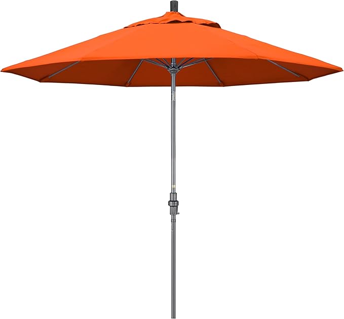 California Umbrella 9' Rd. Crank Lift, Collar Tilt, Aluminum Pole, Fiberglass Rib Patio Umbrella, Hammertone Grey Finish, Sunbrella Melon