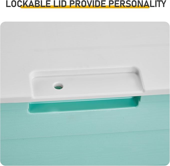 75 Gallon Large Outdoor Storage Box, Indoor and Outside Deck Box with Lockable Design Lids, Waterproof Resin Storage Containers Bin for Garden Garage Patio Poolside Toy Storage White & Green