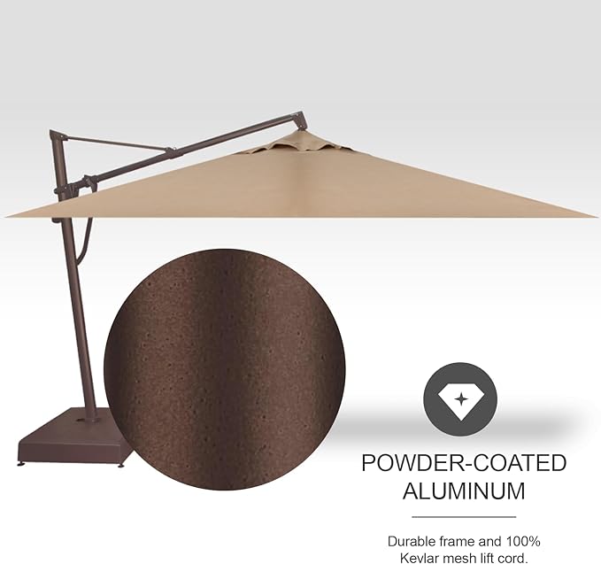 Treasure Garden AKZ PLUS Cantilever Umbrella 10'x13' Rectangular Sunbrella Heather Beige Canopy and Bronze Frame with Stationary Base