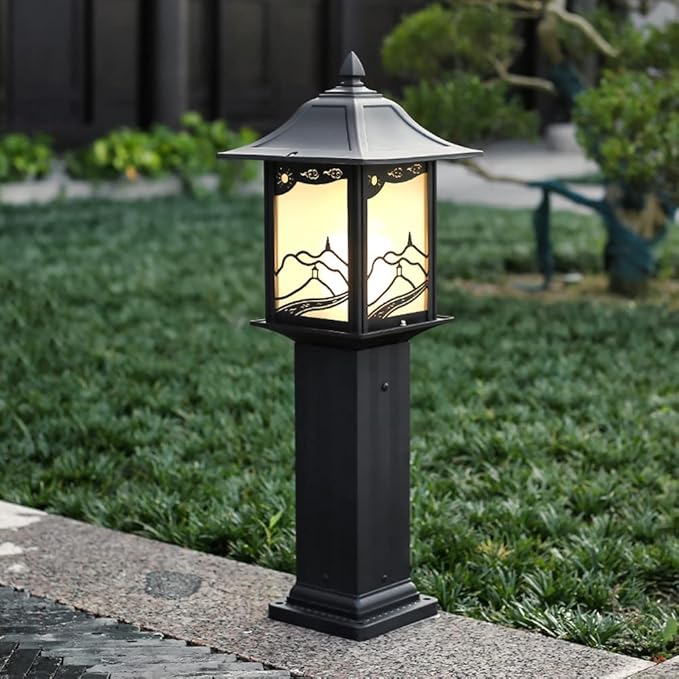 ANALYST Outdoor Waterproof Lawn Lights Glass Shade External Yard Lamps Vintage Garden Landscape Path Lights IP42 Outside Pathway Walkway Driveway Lighting Fixture H27.19in,Modern Wall Sconces