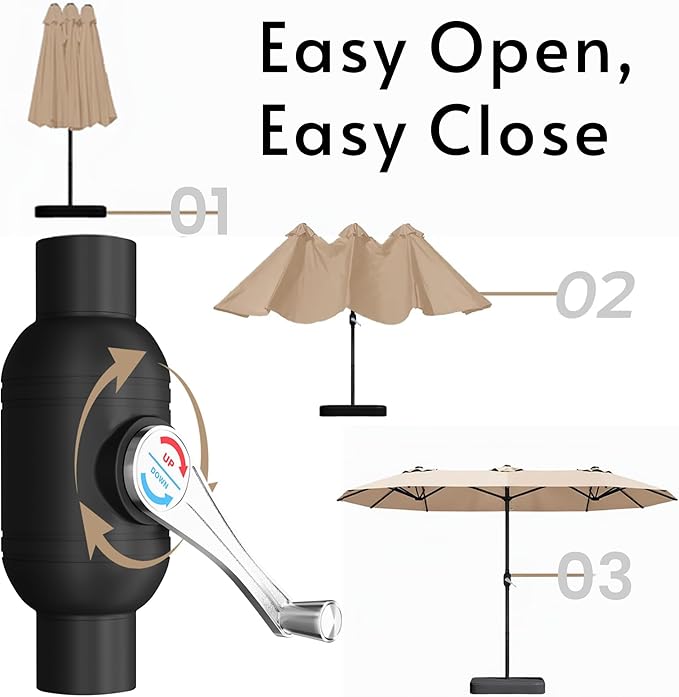 15ft Large Patio Umbrellas with Base Included, Outdoor Double-Sided Rectangle Market Umbrella with Stand, Outside Umbrellas for Poolside Lawn Backyard