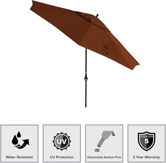 California Umbrella 11Ft Premium Sunbrella Patio Umbrella, Hand-Crank, Tilt-Collar, Black Frame, Terracotta Fabric