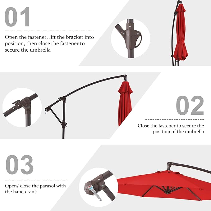 10FT Patio Umbrella, Outdoor Offset Cantilever Umbrella with Sturdy 8 Ribs and Reinforced Base, Easy Tilt Adjustment for Backyard Pool Garden,Orange