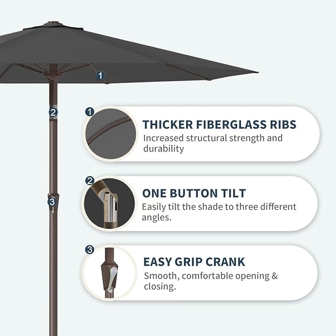 PatioKingdom 11FT Patio Umbrella,Outdoor Umbrella with Push Button Tilt and Crank,Market Table Umbrella with 8 Sturdy Fiberglass Ribs UV Protection