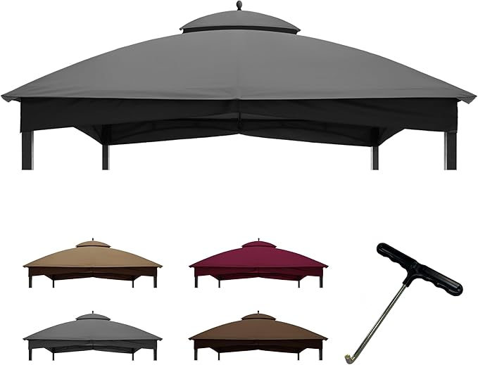 Coastshade Replacement Gazebo Canopy Top for Lowe's Allen Roth Heavy Duty Roof Gazebos Top with Mesh,10x12 Gazebo Cover #GF-12S004B-1, Replacement Top Only (Gray)