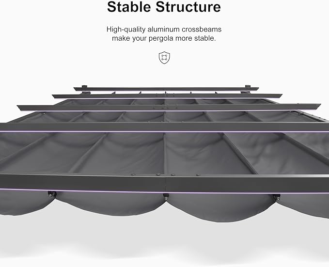 PURPLE LEAF 10' X 13' Outdoor Retractable Pergola with Sun Shade Canopy Patio Metal Shelter for Porch Garden Beach Pavilion Grill Gazebo Modern Yard Grape Trellis Pergola, Gray
