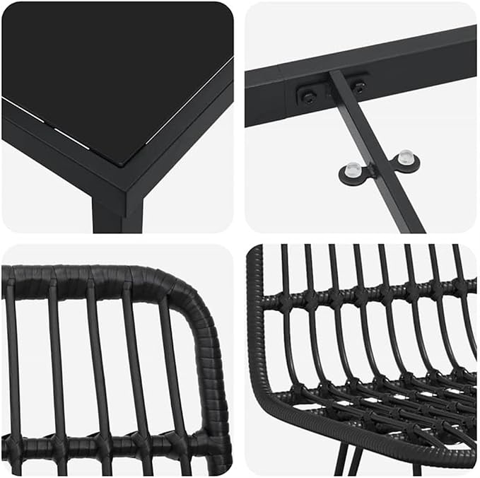 Afuera Living 5 Piece Poly Rattan Garden Dining Set, Black Finish, Weather-Resistant UV-Protected Material, Powder-Coated Steel Frame, Rectangular Table and Chairs, Modern Patio or Outdoor Seating