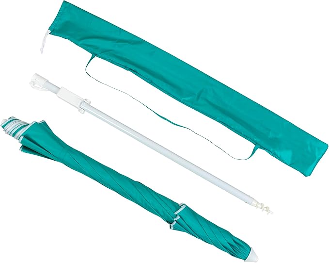 Beach Umbrella, 7ft Umbrella with Sand Anchor & Tilt Pole, Portable UV 50+ Protection Wind Vent Canopy Carry Bag, Teal