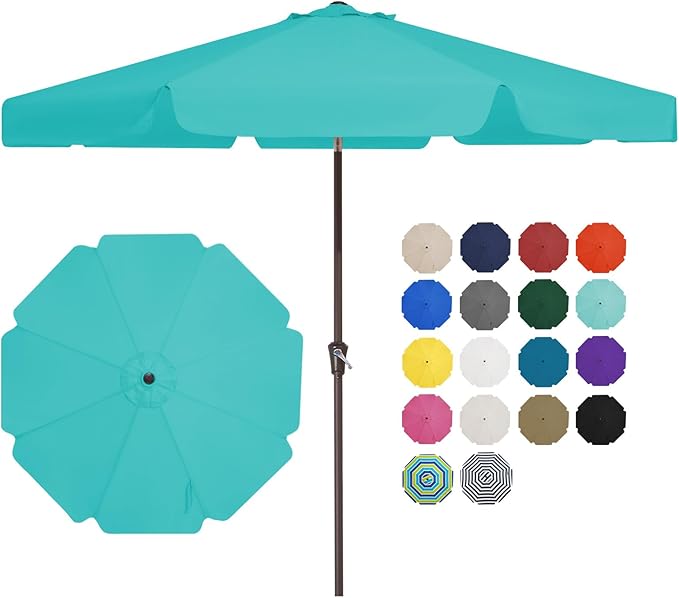 JEAREY 9 FT Patio Umbrella Outdoor, Table Umbrellas Market Umbrella w/Push Button Tilt/Crank, 8 Sturdy Ribs(Teal)