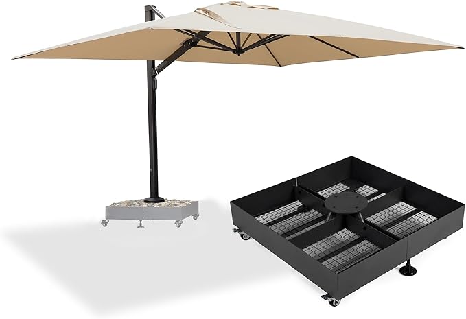 PURPLE LEAF 10' X 13' Rectangle Patio Umbrella with Wheeled Base Large Windproof Offset Hanging Cantilever Umbrella Outdoor Umbrella Outdoor Patio Beige