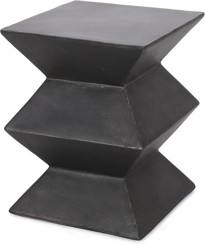 Outdoor Side Table Square Side Table Patio Concrete End Table Faux Stone Small Coffee Tables, Garden Stool Plant Stand Tables for Porch, Backyard Patio,Black