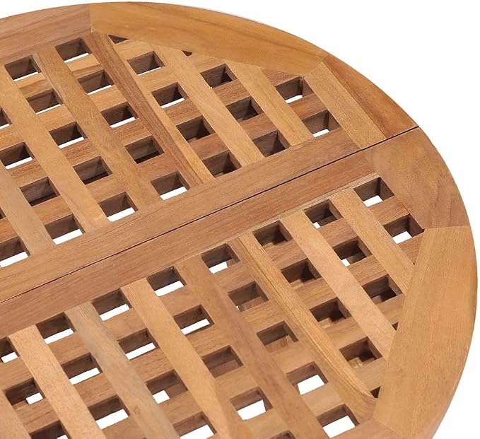 3-Piece Folding Patio Dining Set, Solid Teak Wood Round Table and 2 Chairs with Taupe Cushions, Small Space Bistro Set for Garden Terrace and Balcony Outdoor Use
