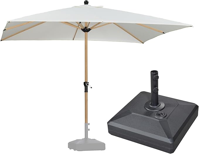 PURPLE LEAF 10' x 10' Square Patio Umbrella with Base Outdoor Umbrella Market Umbrella with Crank & 8 Ribs Aluminum Outdoor Table Umbrella for Pool Deck Backyard, Cream