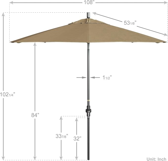 California Umbrella Crank Lift, Collar Tilt, Aluminum Pole