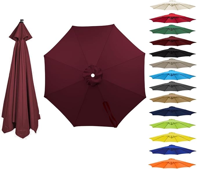 6 Ribs 8 Ribs Patio Umbrella Replacement Canopy 6.5ft 7.5ft 8.2ft 8.8ft 9.8ft 11.5ft, Waterproof UV Protective Parasol Umbrella Fabric, Easy to Install (Canopy Only)