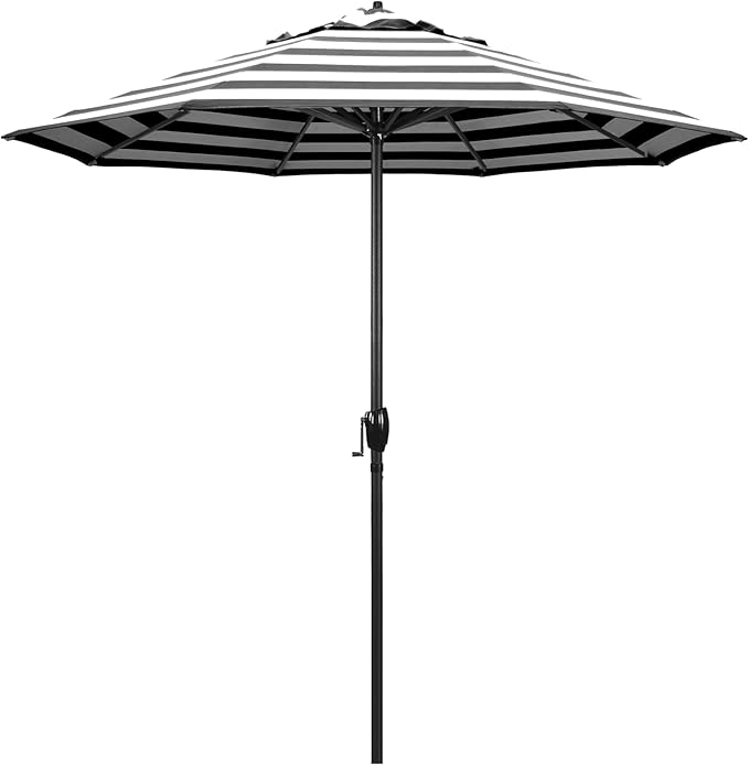 California Umbrella 7.5' Rd Aluminum Patio Umbrella, Crank Lift, Auto Tilt, Black Finish