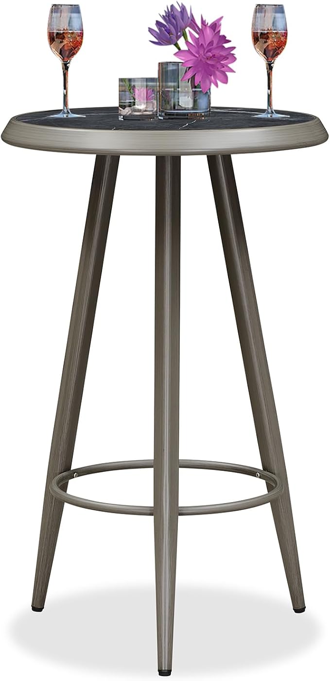 PURPLE LEAF Outdoor Round Bar Table Patio Height Pub Bistro Table Kitchen Bar for Balcony Grey