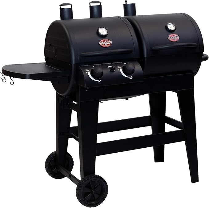 Char-Griller® Dual-Function 2-Burner 24,000 BTU Propane Gas and Charcoal Combination Grill and Smoker with 870 Cooking Square Inches in Black, Model E5030