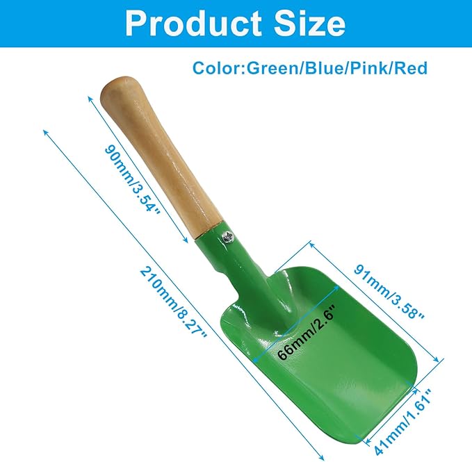 Piutouyar 4 Pack Mini Colorful Trowel Set, Metal Spade with Wooden Handle, Small Hand Shovel Garden Tools for Flower Soil Planting, Digging, Transplanting(Green/Blue/Pink/Red)