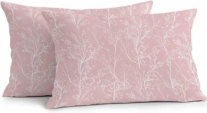 Pink Branches Waterproof Outdoor Pillow Covers Set of 2 Home Decor, Abstract Art Leaves Plant Lumbar Pillowcase Patio Pillow Covers for Couch Bench Patio Furniture Garden 20x12in