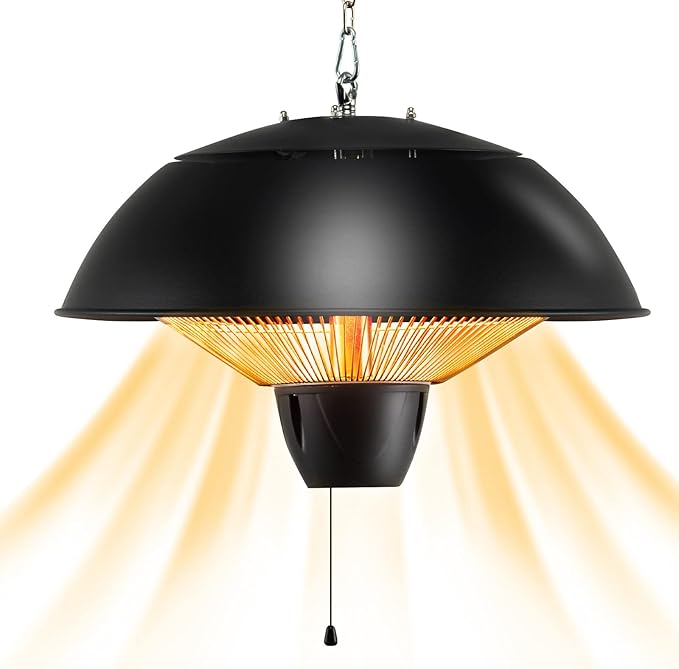 COSTWAY Hanging Patio Heater, 1500W Ceiling Mounted Infrared Heater with 1S Fast Heating, IPX4 Waterproof Electric Outdoor Heater for Large Room, Backyard, Garage