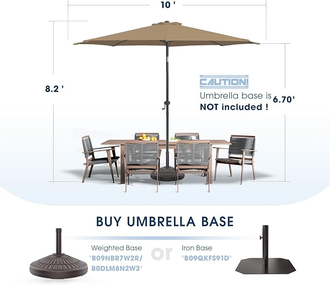 wikiwiki 10 FT Patio Umbrellas Outdoor Table Market Umbrella with Push Button Tilt/Crank, 8 Sturdy Ribs, Fade Resistant Waterproof POLYESTER DTY Canopy for Garden, Lawn, Deck, Backyard & Pool, Tan