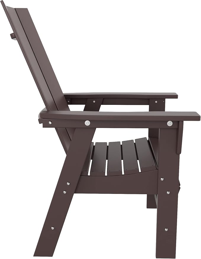WestinTrends Ashore 7 Pieces Adirondack Outdoor Dining Set, All Weather Poly Lumber Slatted Modern Farmhouse Outdoor Furniture Set, 71" Trestle Dining Table and 6 Adirondack Dining Chair, Dark Brown