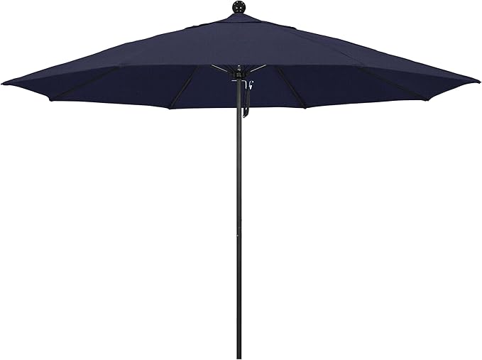 California Umbrella 11Ft Commercial Grade Market Umbrella, Pulley Lift, Aluminum/Fiberglass, 2mm pole wall, Black Frame, Solution Dyed Navy Fabric
