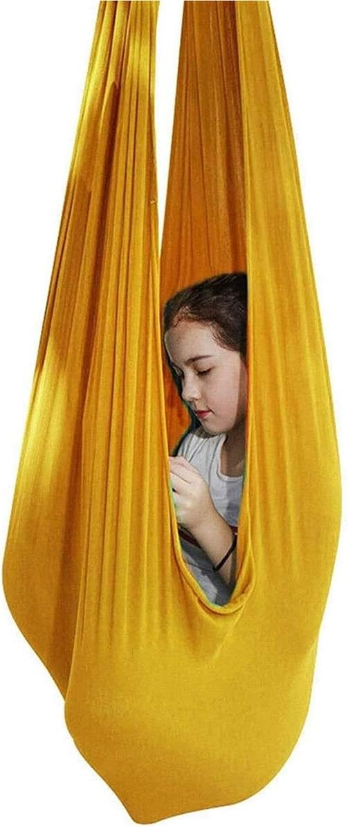 Hanging Therapy Swing Sensory Swing for Children Kids/Adult with Special Needs, Autism, ADHD Yoga Flying Hammock Indoor & Outdoor (Color : Gold, Size : 150 x 280 cm)