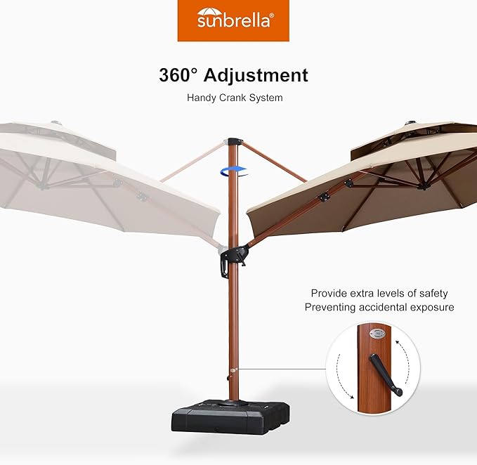 PURPLE LEAF 13ft Patio Umbrella Cantilever Umbrellas Outdoor Round Wood Umbrella Offset Umbrellas Heavy Duty Sun for Garden Deck Pool, Spectrum Sand