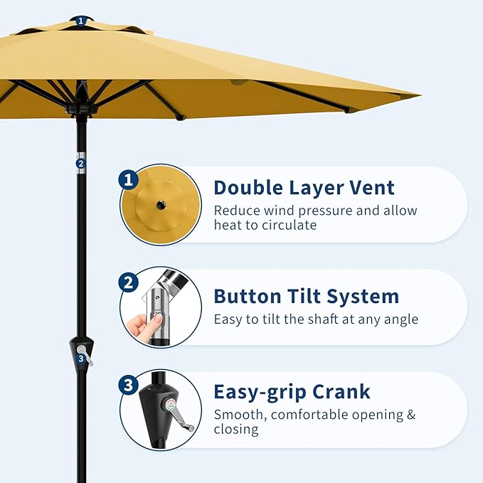 Garvee 10FT Patio Umbrella - Outdoor Table Umbrella with Smooth Crank Lift, Push Button Tilt and 8 Sturdy Ribs - Market Umbrella UV Protection Waterproof for Pool, Deck, Yard, Garden